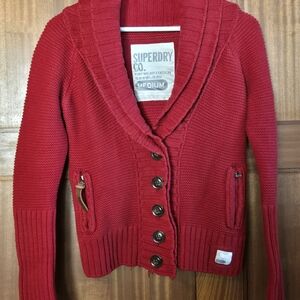 Superdry Women's Red Shawl Collar Sweater